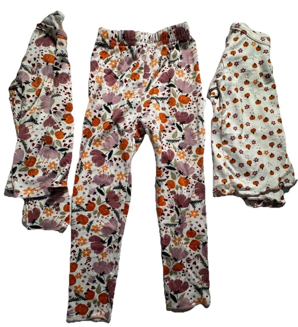 Goodnight Llama Girls 2T 3 Pc Pajama Set 2 Tops Floral Pumpkin Fall